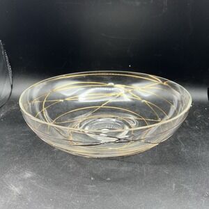 VTG PartyLite Calypso Gold Swirl Glass Bowl 10.5" Retired 3-Wick Candle EUC